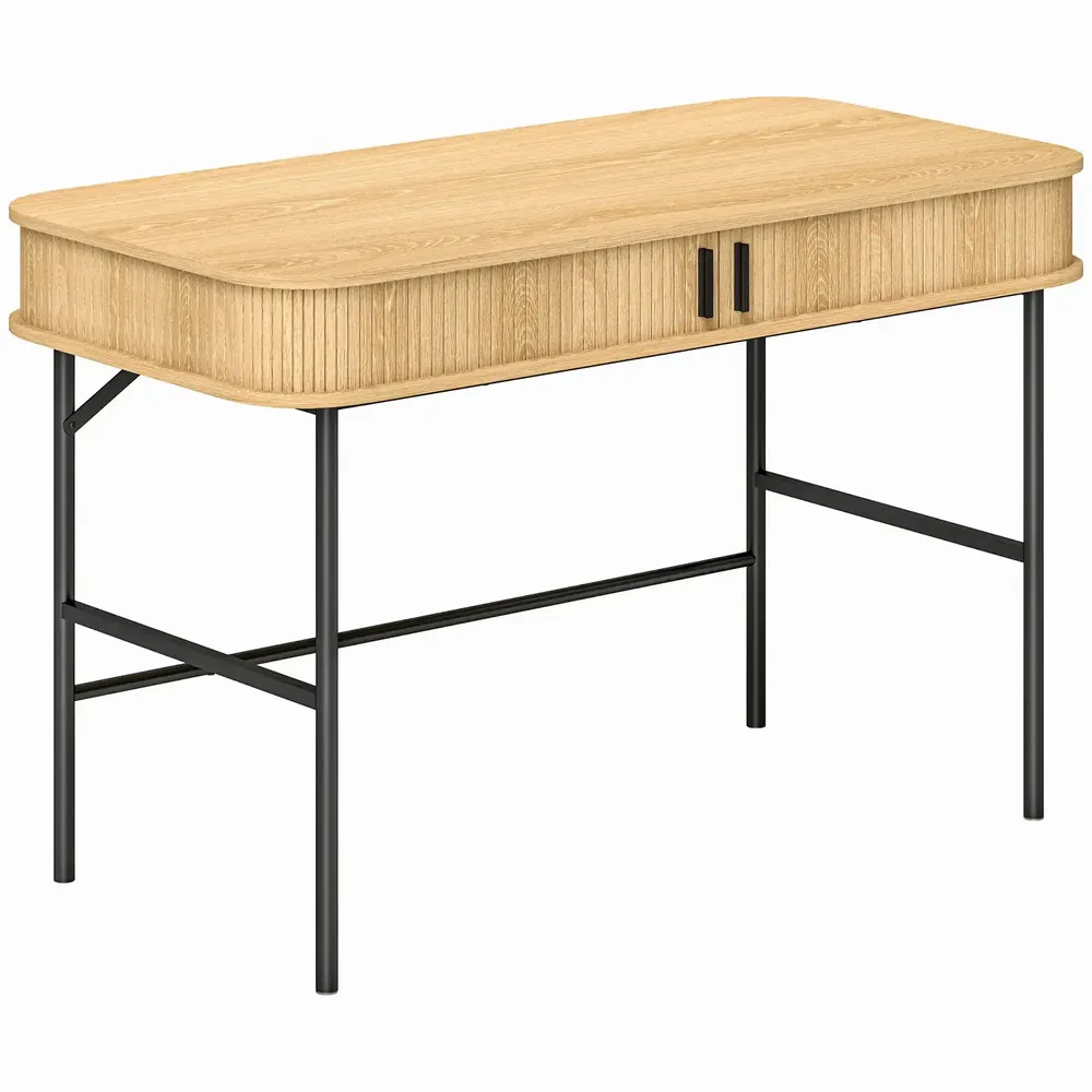 Office furniture and storage - Scandinavian style desk - 2 doors, 2 compartments - black steel with light wood effect - AOSOM BUSINESS