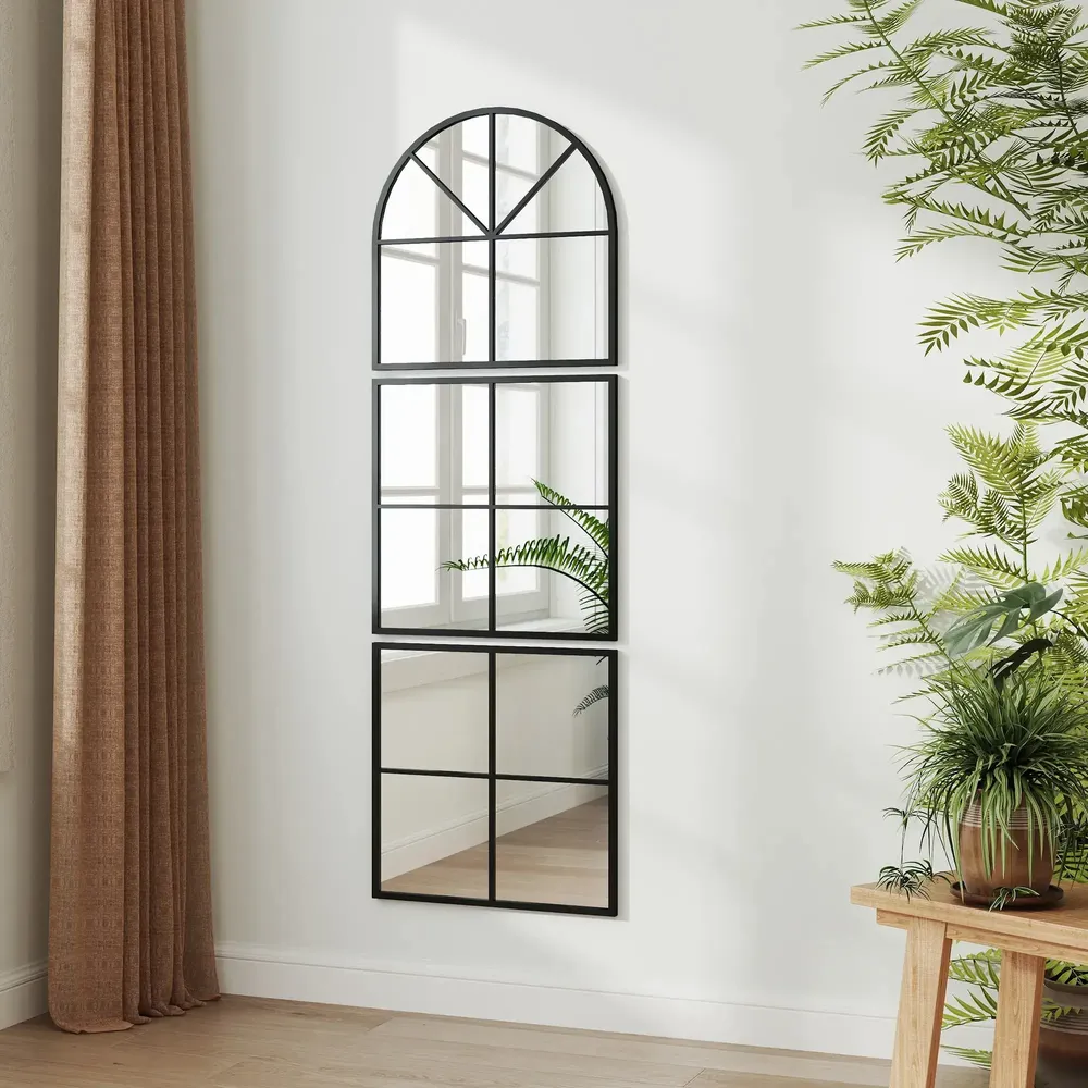 Miroirs - Miroir atelier triptyque métal 60x180 cm style verrière noir - AOSOM BUSINESS