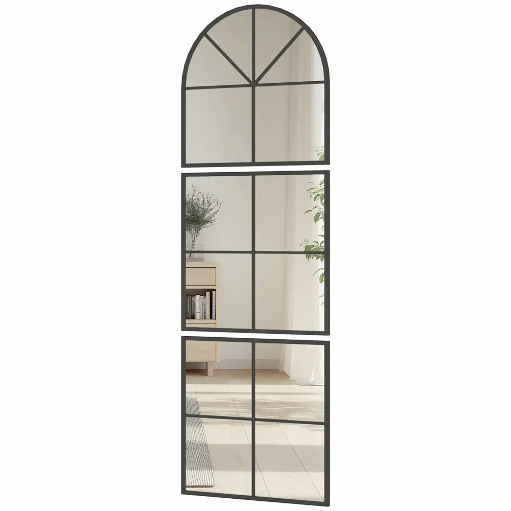 Miroirs - Miroir atelier triptyque métal 60x180 cm style verrière noir - AOSOM BUSINESS