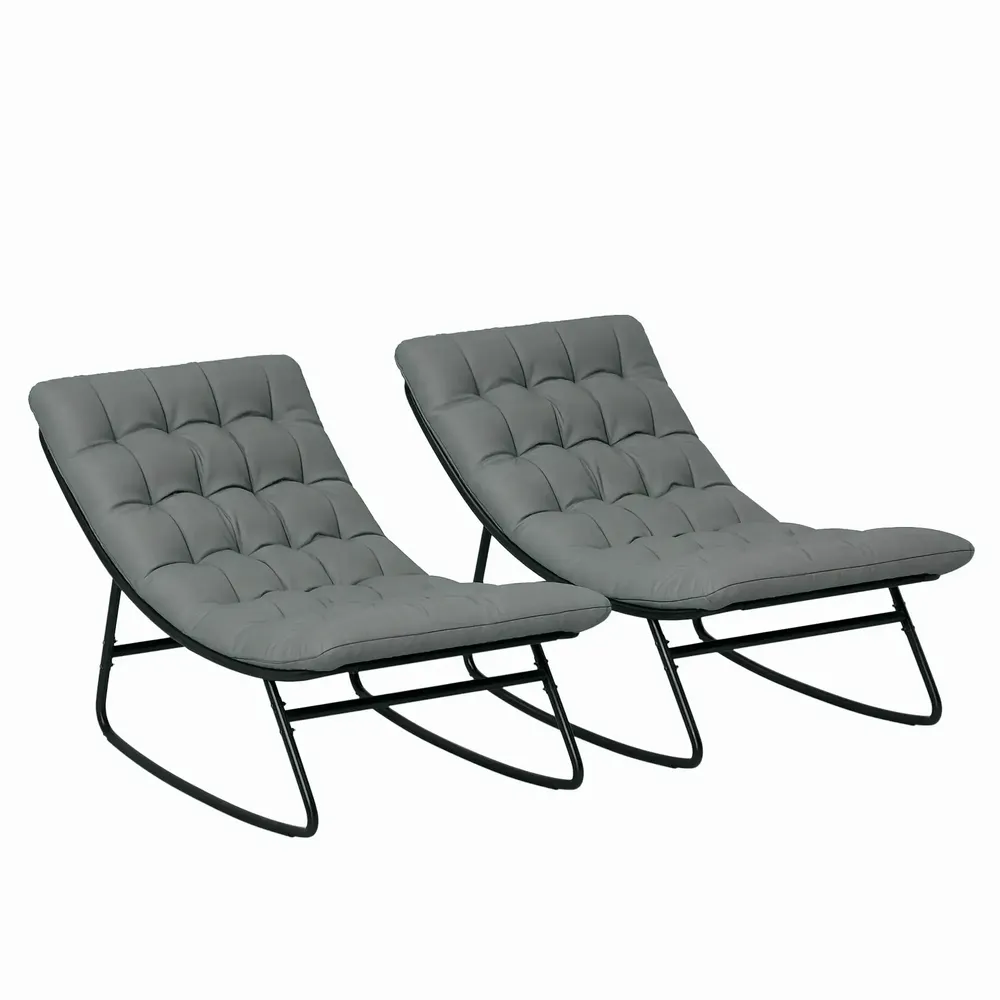 Armchairs - Set of 2 Chesterfield style garden rocking chairs with mattress in grey - AOSOM BUSINESS