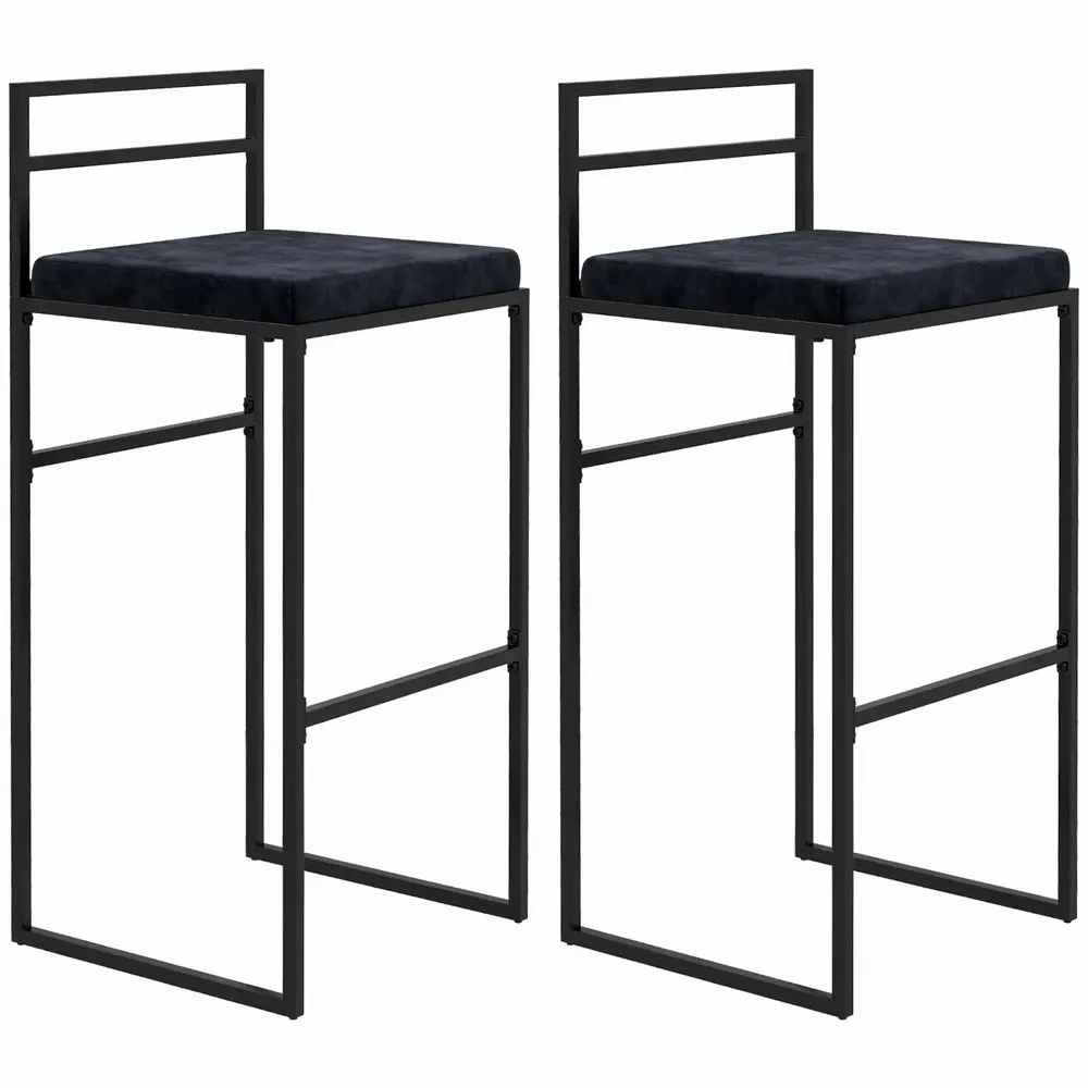 Stools - Set of 2 designer bar stools - steel, black velvet - AOSOM BUSINESS