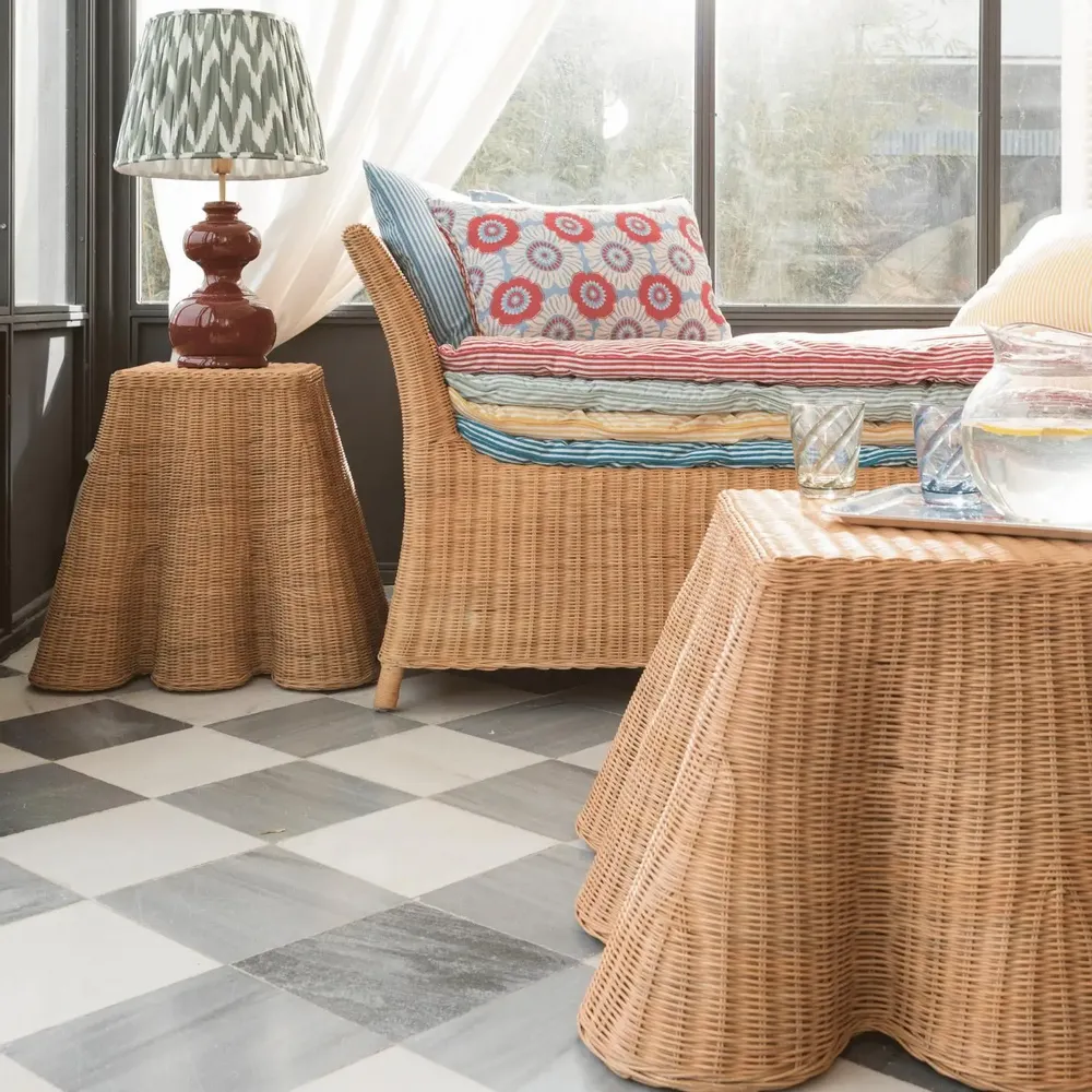 Coffee tables - Cordoba Scalloped Rattan Coffee Table - MAHE HOMEWARE