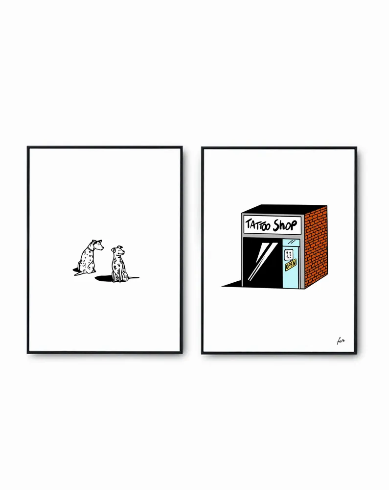 Affiches - DUOS D'AFFICHES SHOPS AND DOGS - Quand les chiens tiennent boutique - FERE