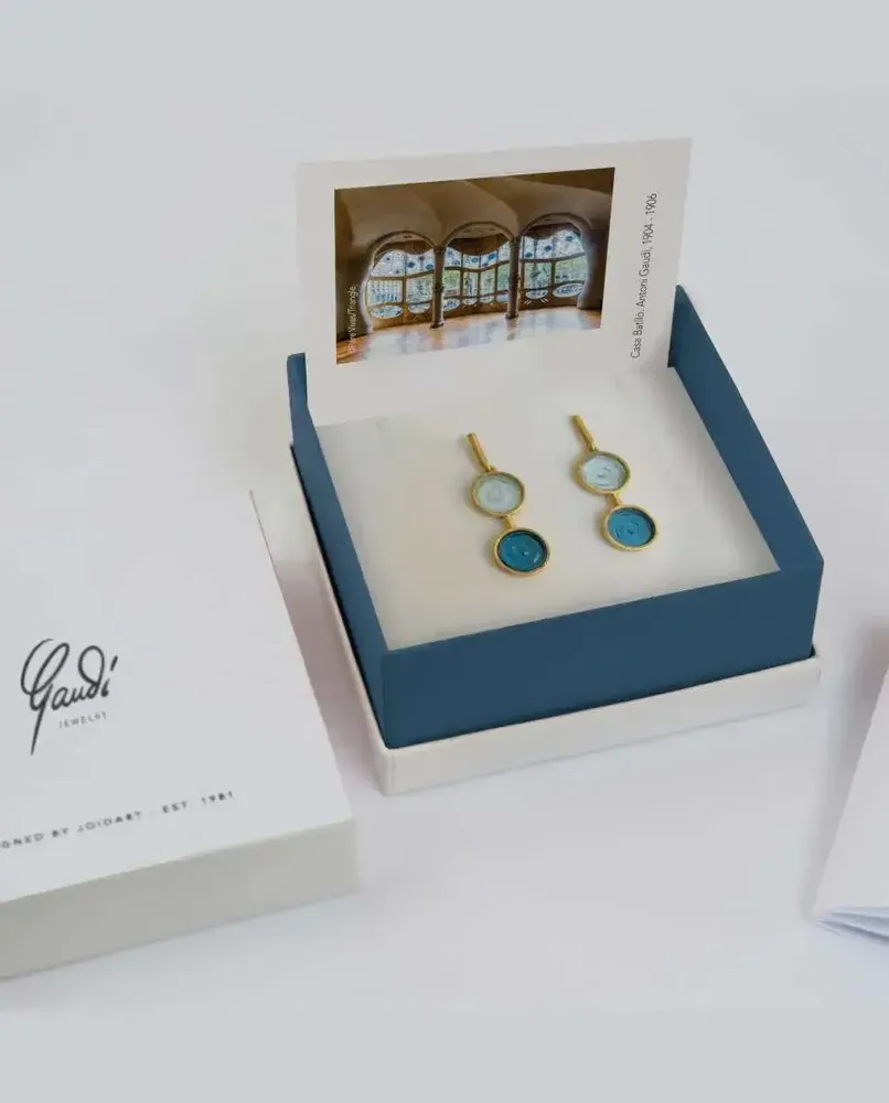 Bijoux - BOUCLES D'OREILLES LONGUES DORÉES GAUDÍ JEWELRY BLEU - JOIDART