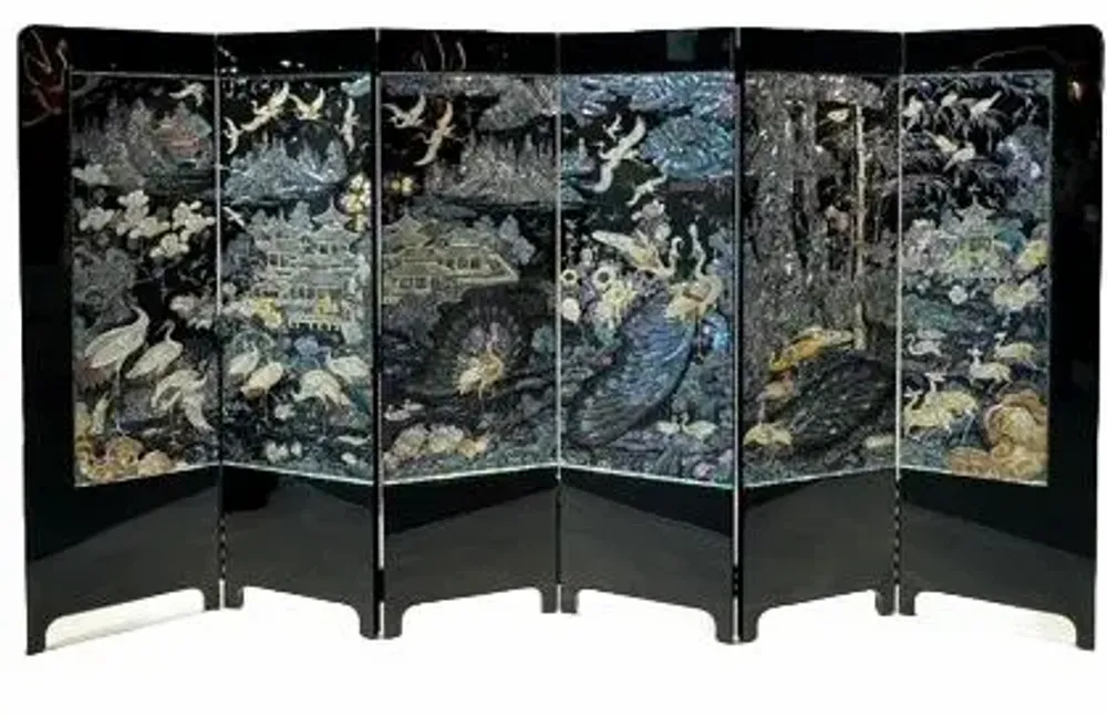 Decorative objects - Korean Mother-of-Pearl Folding Screen – Cranes, Peacocks & Royal Garde - FEBRUARY MOUNTAIN