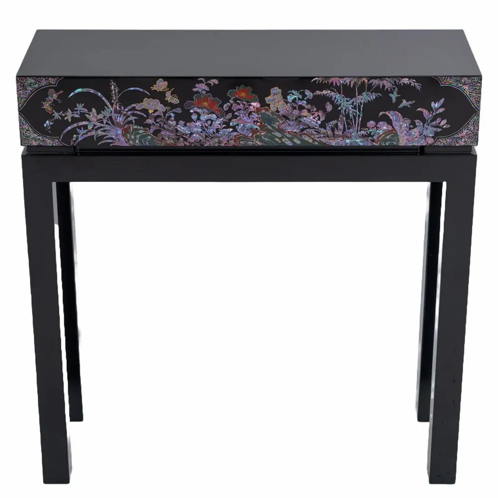 Consoles - Table console incrustée de nacre – Motifs floraux coréens avec tiroir - FEBRUARY MOUNTAIN