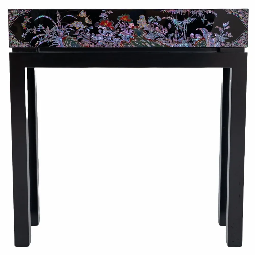 Consoles - Table console incrustée de nacre – Motifs floraux coréens avec tiroir - FEBRUARY MOUNTAIN