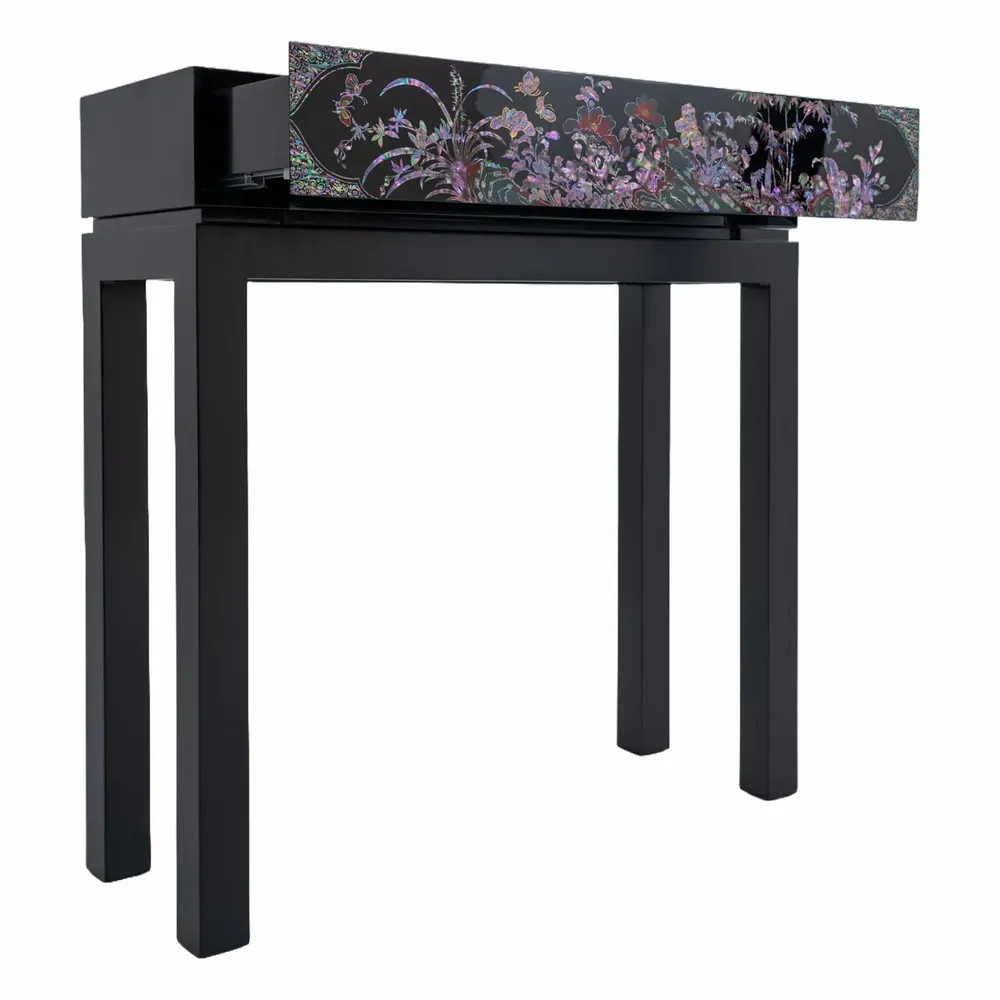 Consoles - Table console incrustée de nacre – Motifs floraux coréens avec tiroir - FEBRUARY MOUNTAIN
