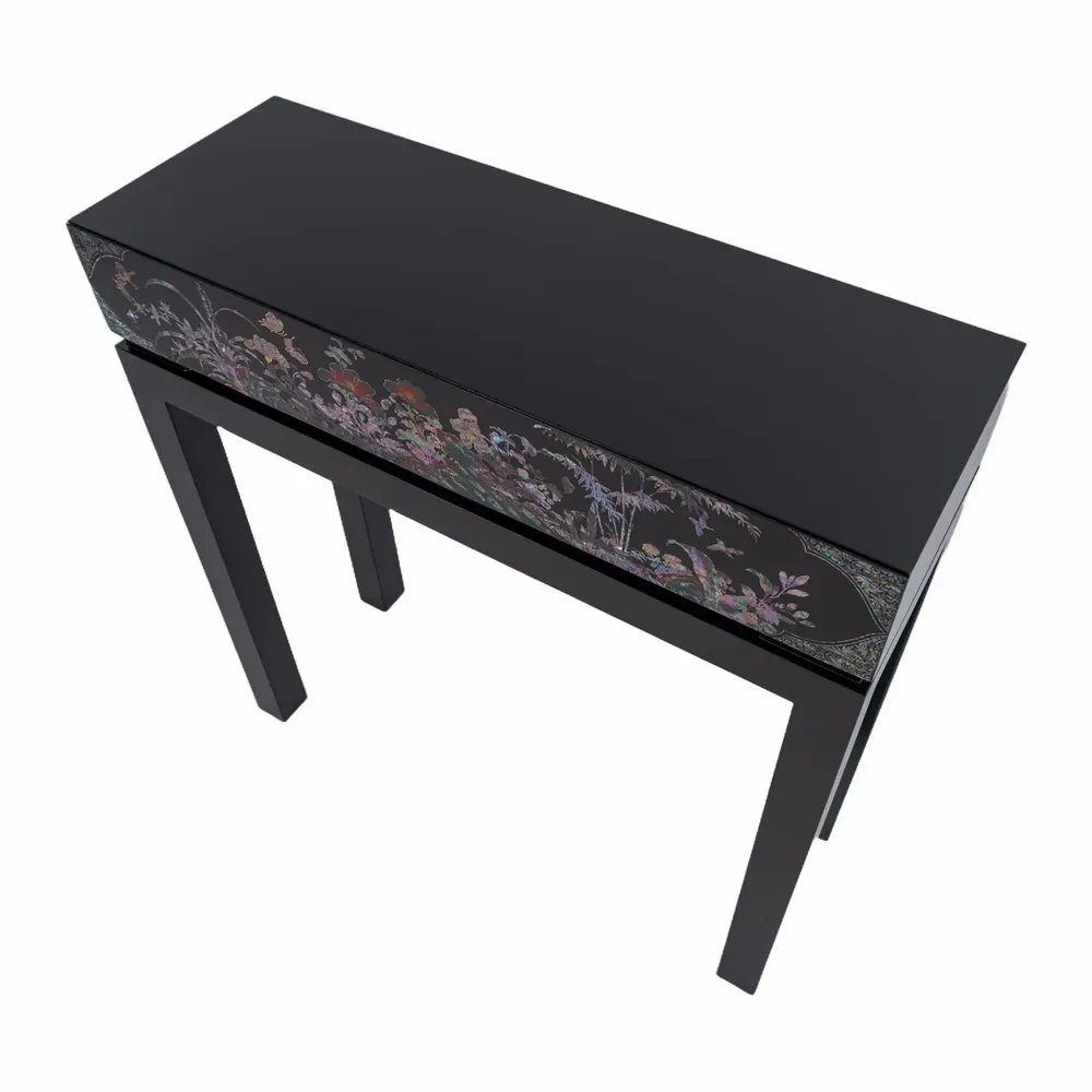 Consoles - Table console incrustée de nacre – Motifs floraux coréens avec tiroir - FEBRUARY MOUNTAIN