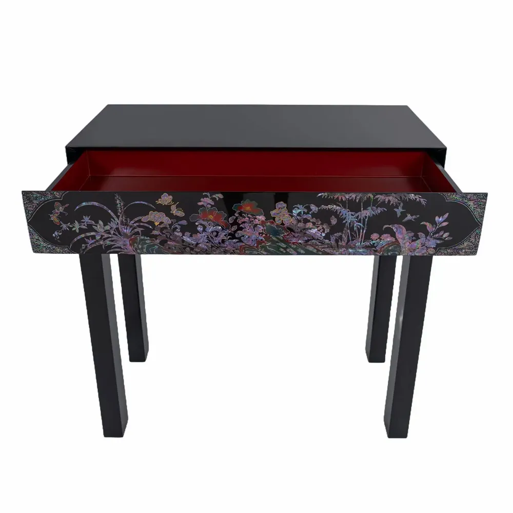 Consoles - Table console incrustée de nacre – Motifs floraux coréens avec tiroir - FEBRUARY MOUNTAIN