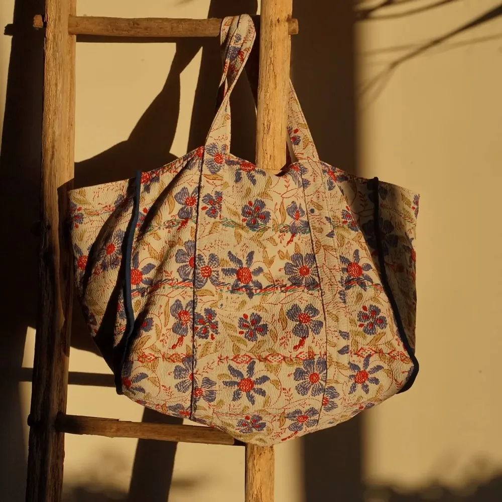 Bags and totes - Amalfi large shopping bag in blockprinted kantha - one-of-a-kind - MAISON LILO