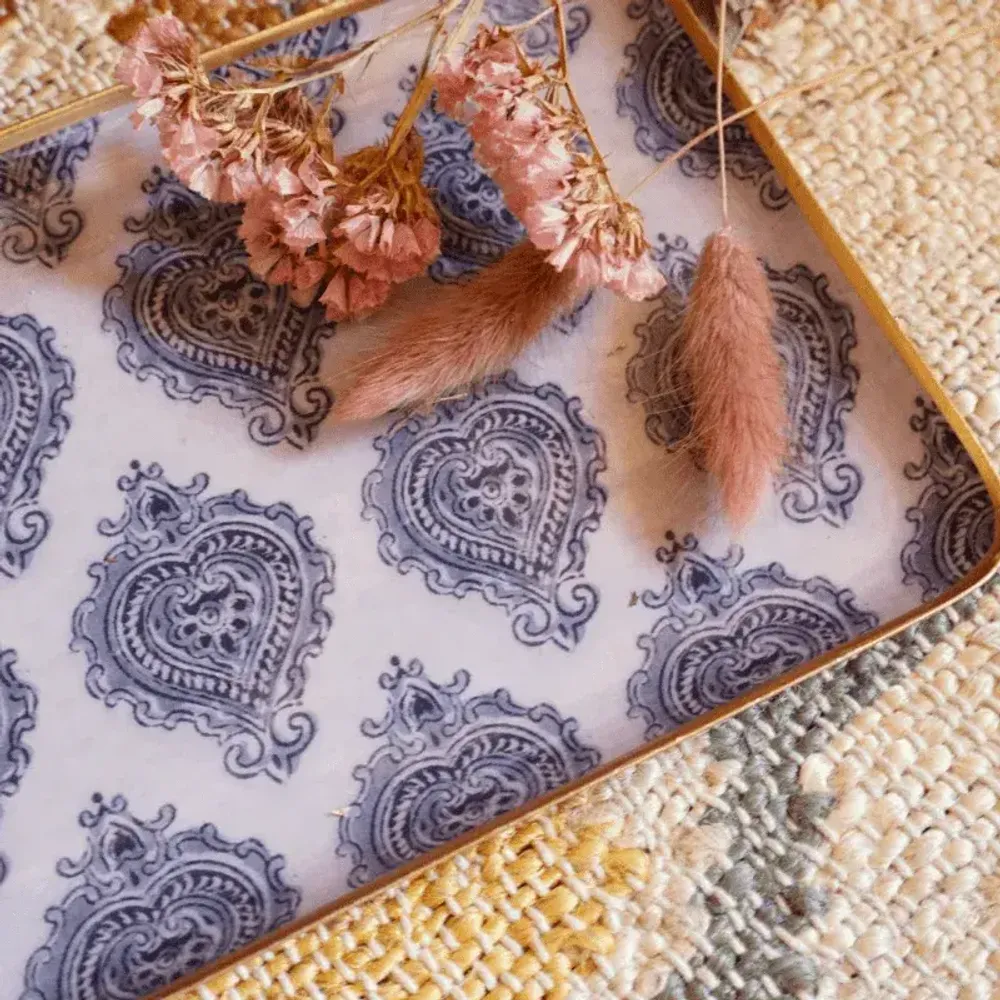 Trays - Enamel trays with handpainted gold trim, Arles ex-voto pattern - MAISON LILO