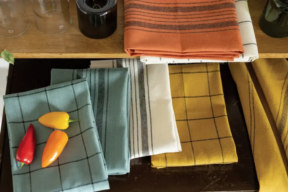 Dish towels - Kilia Checkered Linen-Cotton Tea Towel Vert de gris 50 X 70 - MAISON VIVARAISE - SDE VIVARAISE WINKLER