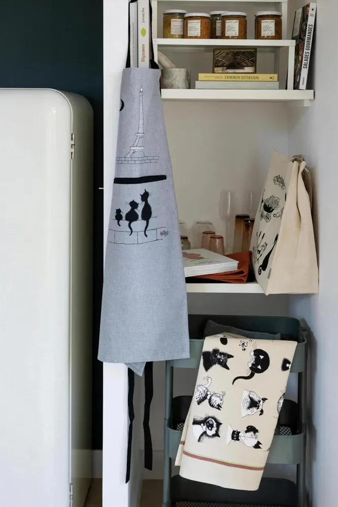 Aprons - Dubout Chats Eiffel Kitchen Apron Gris 72 X 85 - MAISON VIVARAISE - SDE VIVARAISE WINKLER