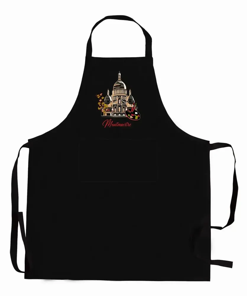 Aprons - Recycled kitchen apron with pocket Montmartre Noir 85 X 72 - MAISON VIVARAISE - SDE VIVARAISE WINKLER