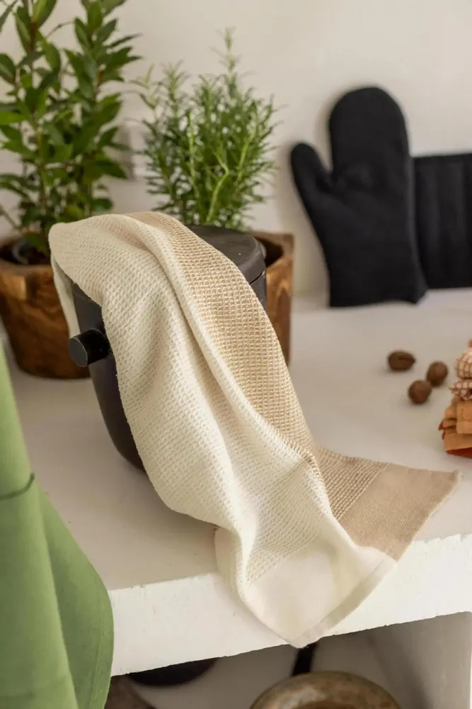 Dish towels - Recycled Honeycomb Tea Towel Finn Sable 50 X 70 - MAISON VIVARAISE - SDE VIVARAISE WINKLER