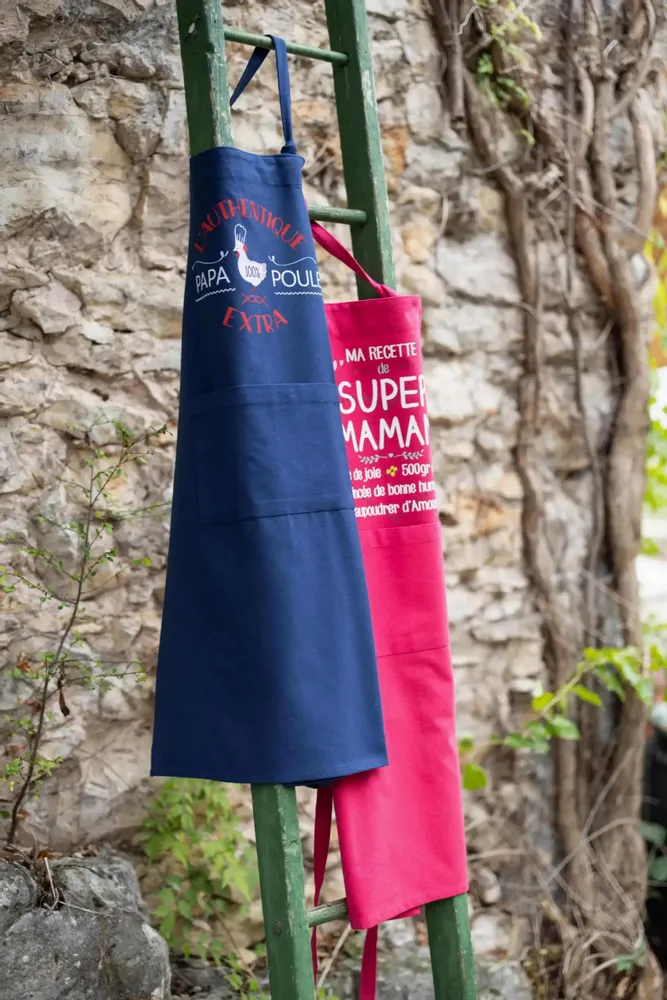 Aprons - Recycled ""Papa poule"" Kitchen Apron Indigo 72 X 90 - MAISON VIVARAISE - SDE VIVARAISE WINKLER