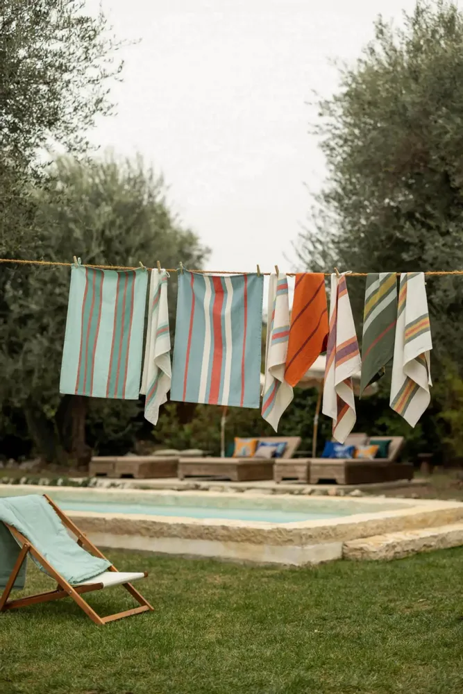Dish towels - Washed Recycled Tea Towel Yuna Bleu 50 X 70 - MAISON VIVARAISE - SDE VIVARAISE WINKLER