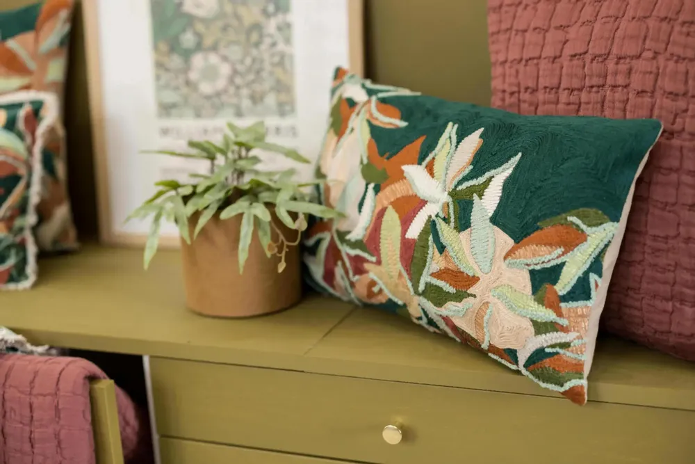Cushions - Embroidered Cushion Alina Pétrole 45 X 45 - MAISON VIVARAISE - SDE VIVARAISE WINKLER