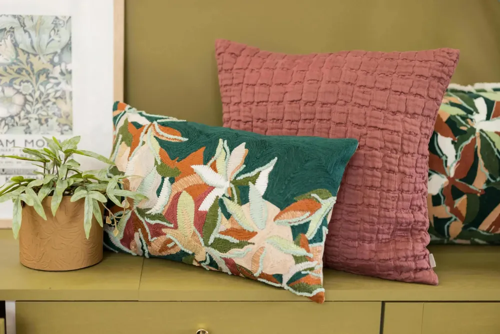 Fabric cushions - Embroidered Cushion Alina Pétrole 30 X 50 - MAISON VIVARAISE - SDE VIVARAISE WINKLER