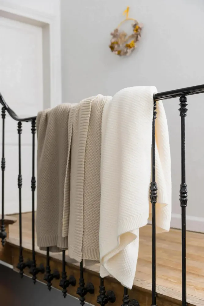 Throw blankets - Recycled Knit Throw Danilo Ivoire 130 X 160 - MAISON VIVARAISE - SDE VIVARAISE WINKLER