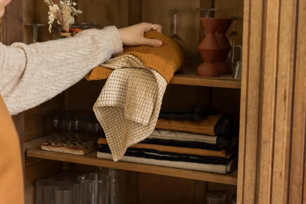 Dish towels - Plain honeycomb tea towel Mumba Cannelle 50 X 70 - MAISON VIVARAISE - SDE VIVARAISE WINKLER