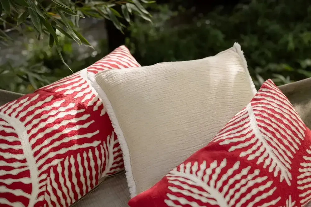 Cushions - Embroidered Cushion Flora Papaye 40 X 65 - MAISON VIVARAISE - SDE VIVARAISE WINKLER
