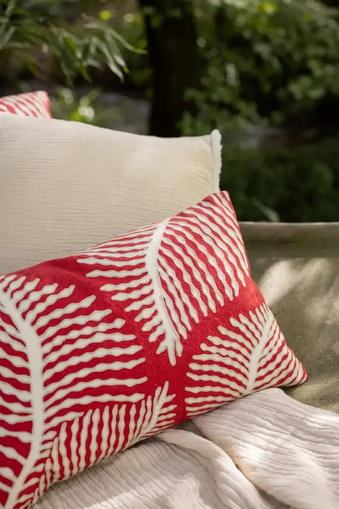 Cushions - Embroidered Cushion Flora Papaye 30 X 50 - MAISON VIVARAISE - SDE VIVARAISE WINKLER
