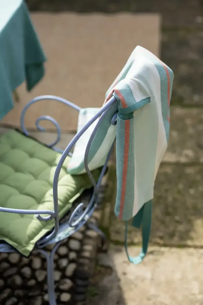 Aprons - Recycled kitchen apron with pocket Yuna Vert eau 72 X 85 - MAISON VIVARAISE - SDE VIVARAISE WINKLER