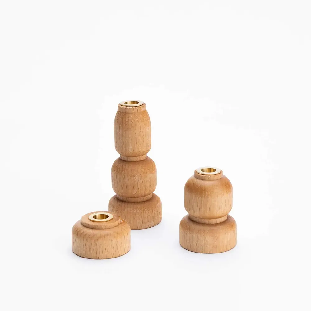 Objets de décoration - Bougeoir bois & laiton - MAISON PECHAVY