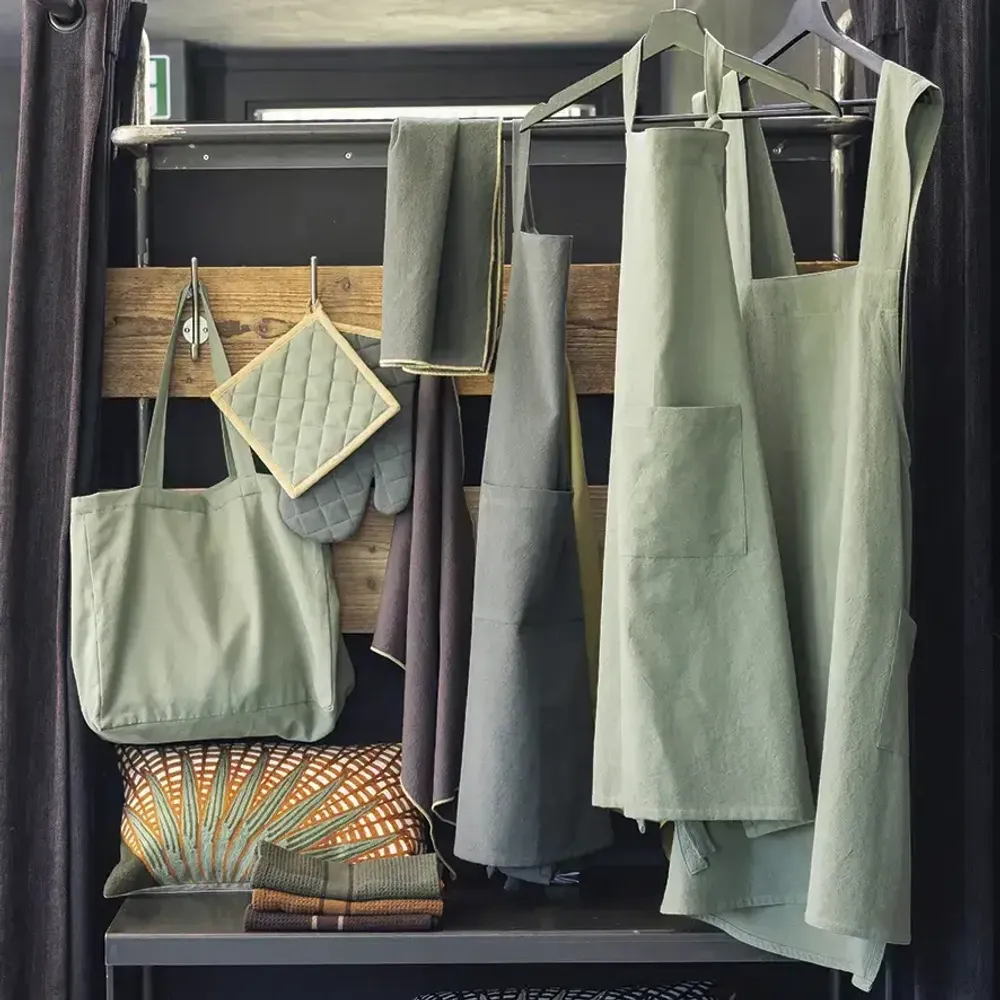 Aprons - Haru Recycled Japanese Kitchen Apron Matcha 78 X 100 - MAISON VIVARAISE - SDE VIVARAISE WINKLER