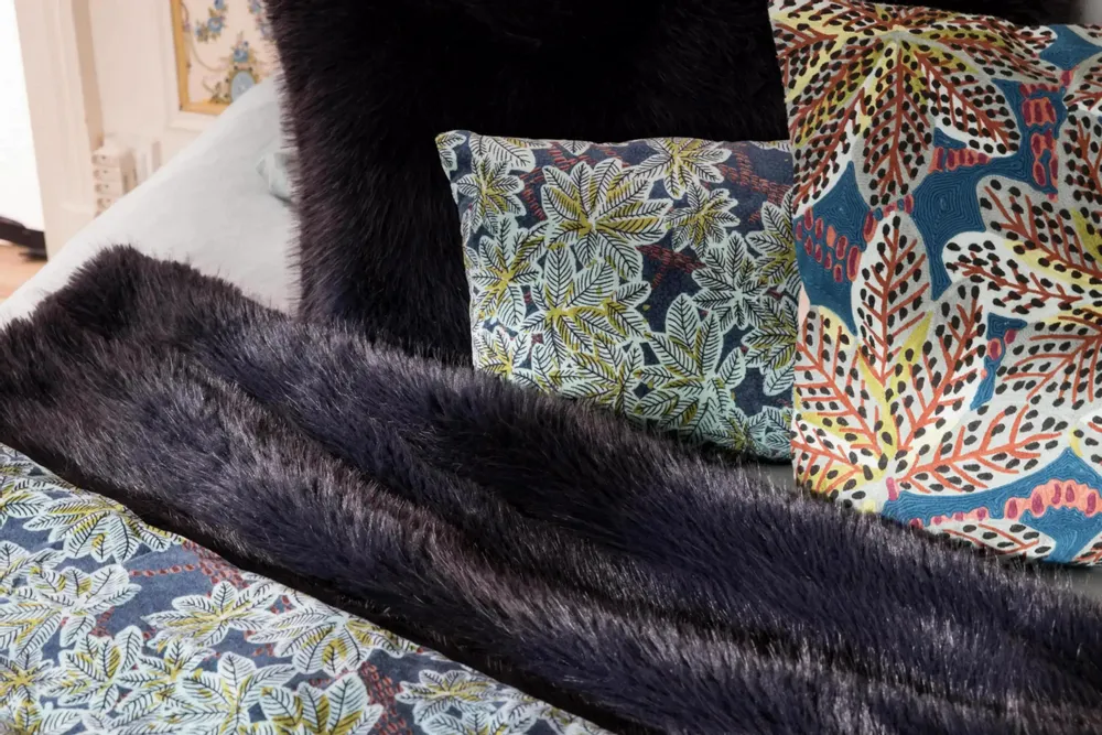 Cushions - Ariane Printed Cushion Pétrole 30 X 50 - MAISON VIVARAISE - SDE VIVARAISE WINKLER
