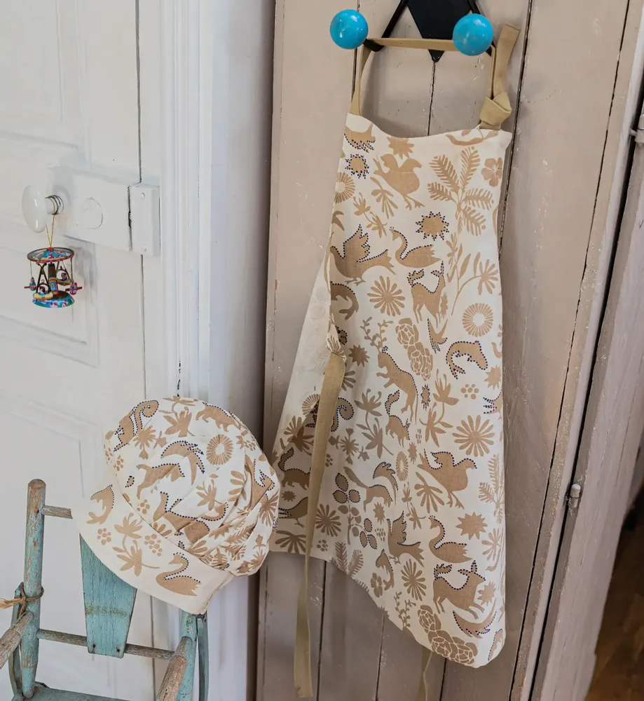 Aprons - Pandi Organic Cotton Kitchen Apron and Chef's Hat Naturel 52 X 63 - MAISON VIVARAISE - SDE VIVARAISE WINKLER