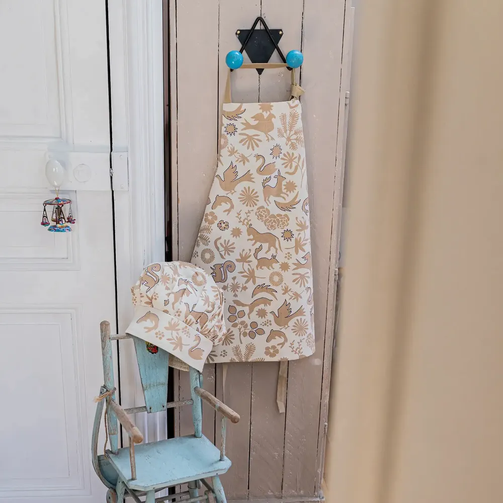 Aprons - Pandi Organic Cotton Kitchen Apron and Chef's Hat Naturel 52 X 63 - MAISON VIVARAISE - SDE VIVARAISE WINKLER