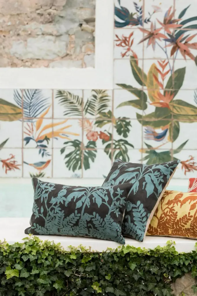 Cushions - Embroidered Cushion Raki Carbone 30 X 50 - MAISON VIVARAISE - SDE VIVARAISE WINKLER