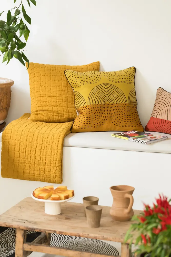 Bed linens - Swami Bed Throw Safran 240 X 260 - MAISON VIVARAISE - SDE VIVARAISE WINKLER