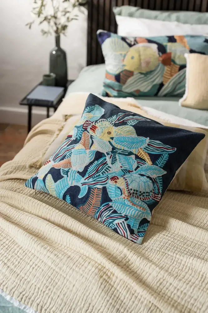 Cushions - Embroidered Cushion Dori Marine 45 X 45 - MAISON VIVARAISE - SDE VIVARAISE WINKLER