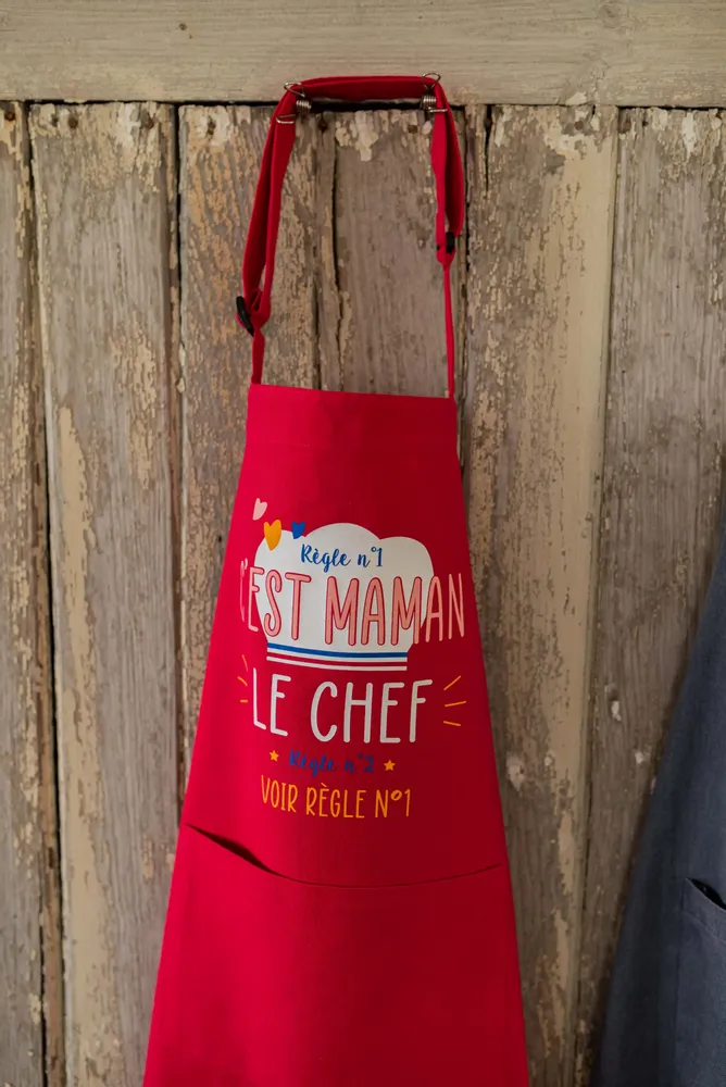 Tabliers de cuisine - Tablier de cuisine Chef maman recyclé Rose 72 x 90 - MAISON VIVARAISE - SDE VIVARAISE WINKLER