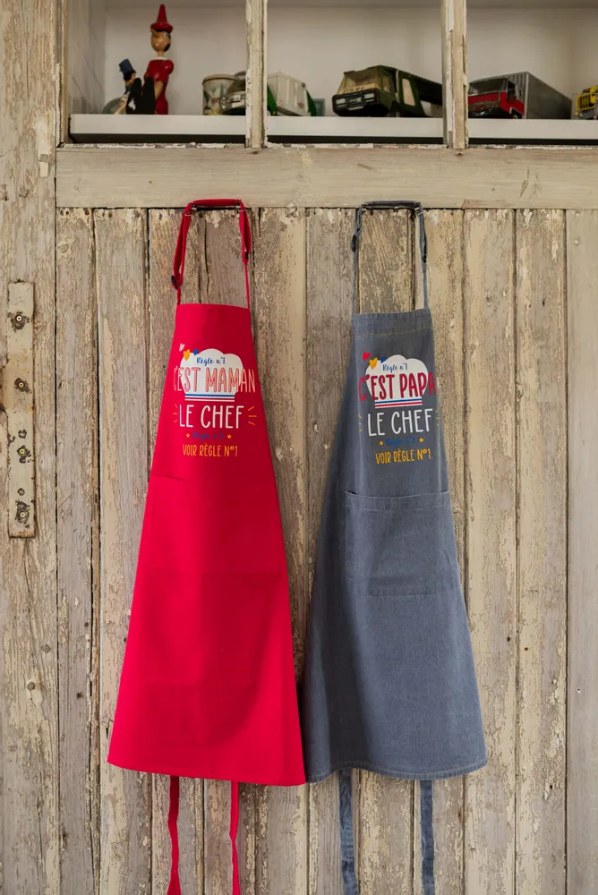 Tabliers de cuisine - Tablier de cuisine Chef maman recyclé Rose 72 x 90 - MAISON VIVARAISE - SDE VIVARAISE WINKLER