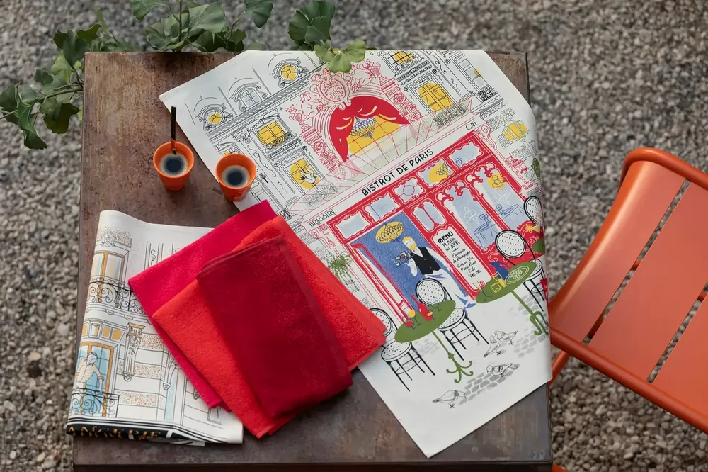 Torchons - Torchon Imprimé Façade bistrot Ecru 48 x 72 - MAISON VIVARAISE - SDE VIVARAISE WINKLER