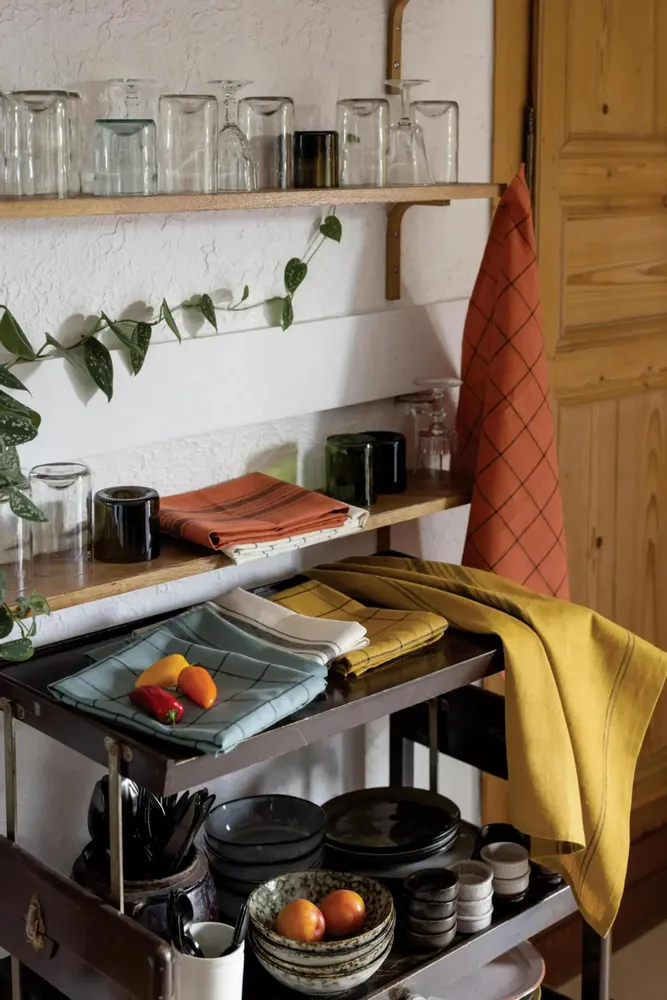 Torchons - Torchon Rayé Karma Ecru/noir 55 x 75 - MAISON VIVARAISE - SDE VIVARAISE WINKLER