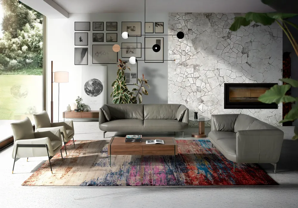 Armchairs - Upholstered armchair upholstered in grey cowhide leather - ANGEL CERDÁ