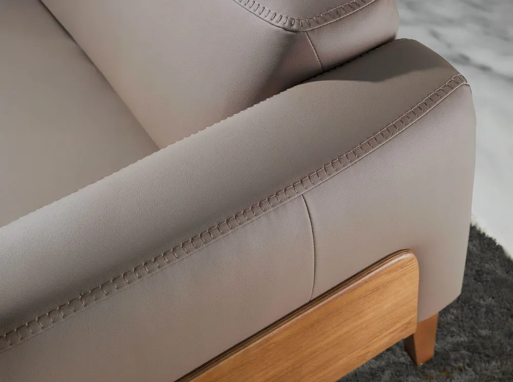 Canapés - Canapé 2 places rembourré en cuir avec détails en noyer - ANGEL CERDÁ