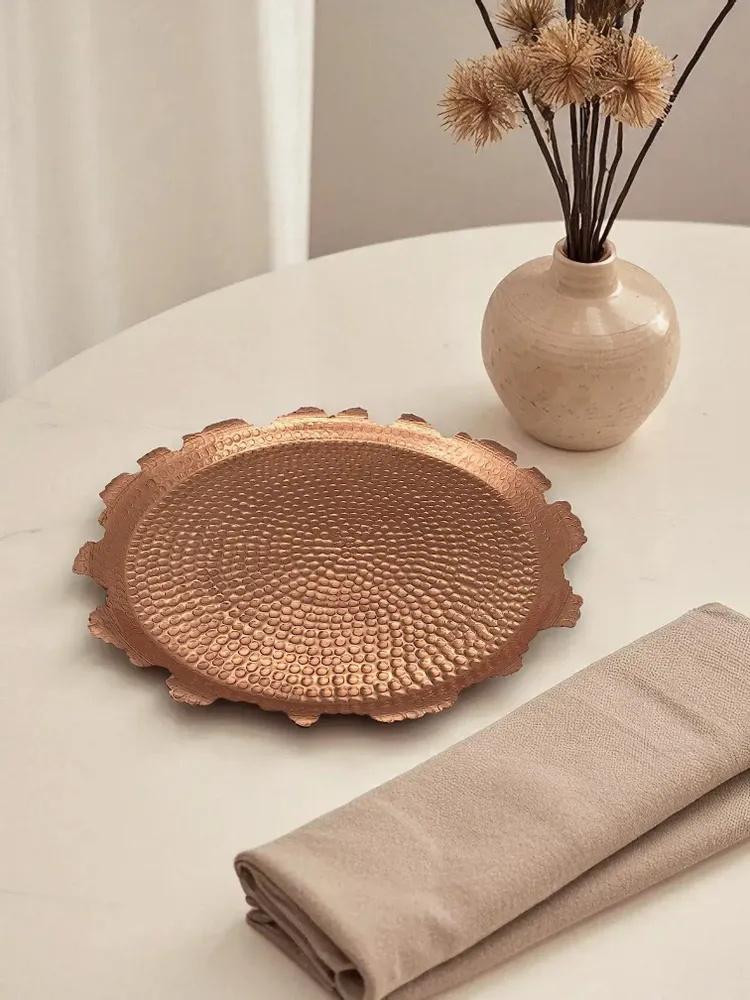 Accessoires thé et café - Plateau de service Turin - cuivre rouge - martelé - 3 finitions dispon - MAISON ZOE