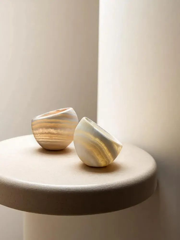 Candlesticks and candle holders - Candle holder luxy alabaster stone – crafted elegant design - tealight - MAISON ZOE