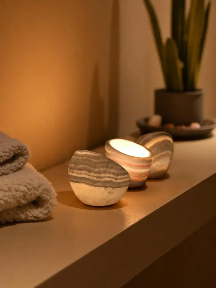 Candlesticks and candle holders - Candle holder luxy alabaster stone – crafted elegant design - tealight - MAISON ZOE