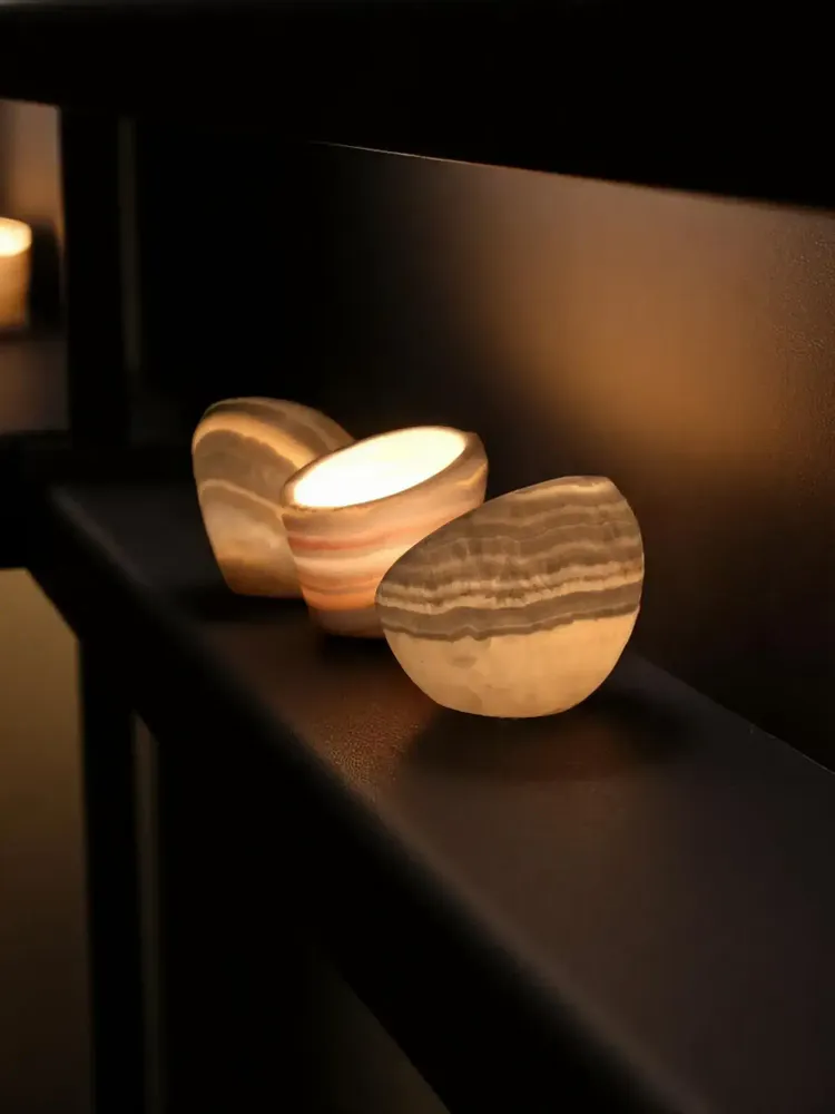 Candlesticks and candle holders - Candle holder luxy alabaster stone – crafted elegant design - tealight - MAISON ZOE