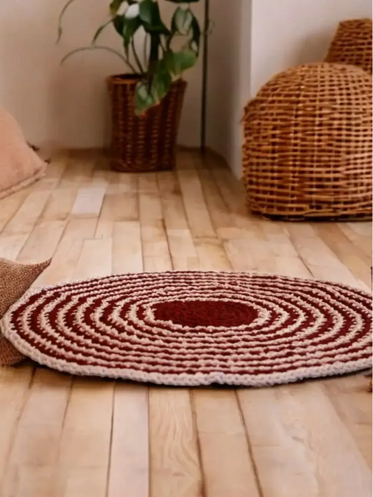 Tapis contemporains - Tapis bicolore Dublin — Tissu, finition turquoise/marron, crochet, 120 - MAISON ZOE