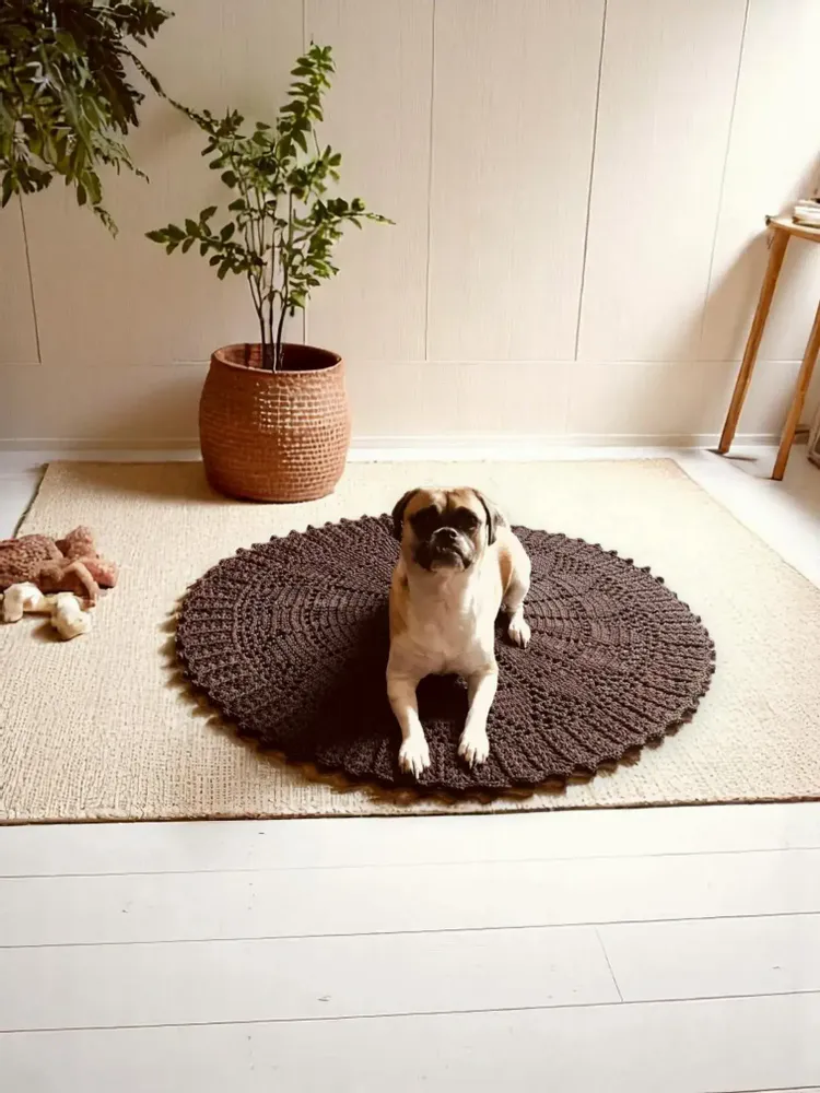 Contemporary carpets - Istanbul Crochet Rug –Handmade Monochrome Rug with Unique Design 110cm - MAISON ZOE