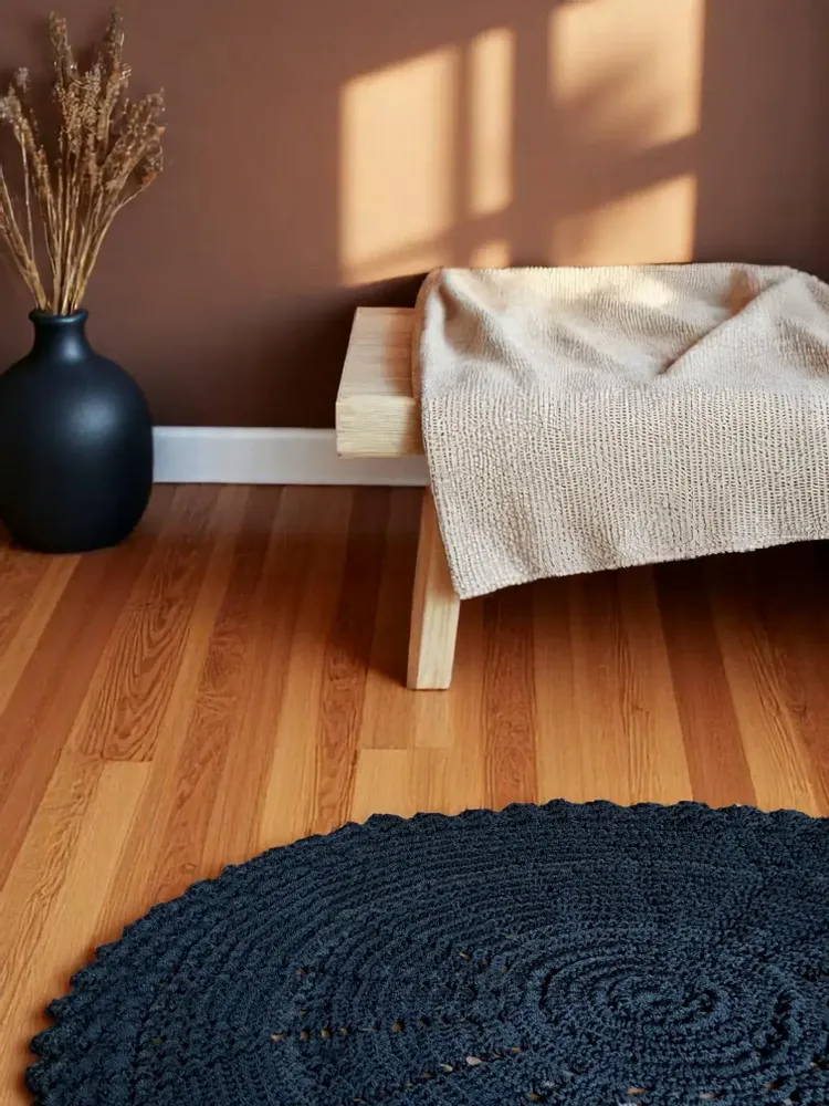 Contemporary carpets - Istanbul Crochet Rug –Handmade Monochrome Rug with Unique Design 110cm - MAISON ZOE